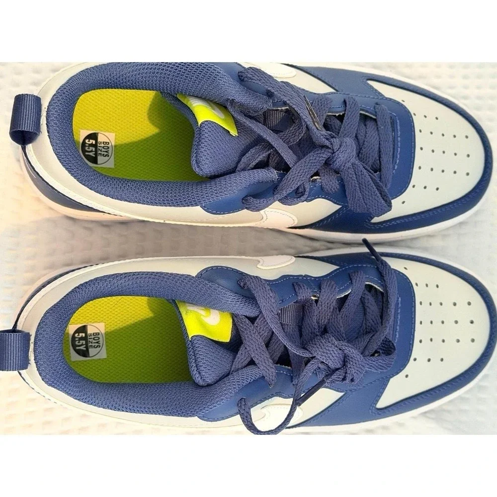 Nike Court Borough 2 Low 2 BQ5448-016 Grey  Fog Mystic Blue GS Size 5.5Y/7W NWT